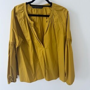 Zara Mustard Split-Neck Balloon Sleeve Blouse